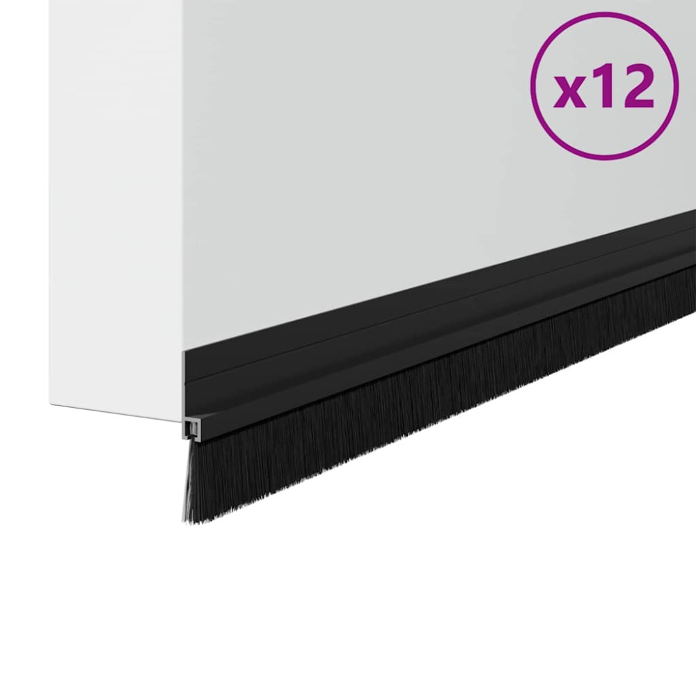 Produktbild för Självhäftande dörrborstlist 12 pcs Svart 100 cm