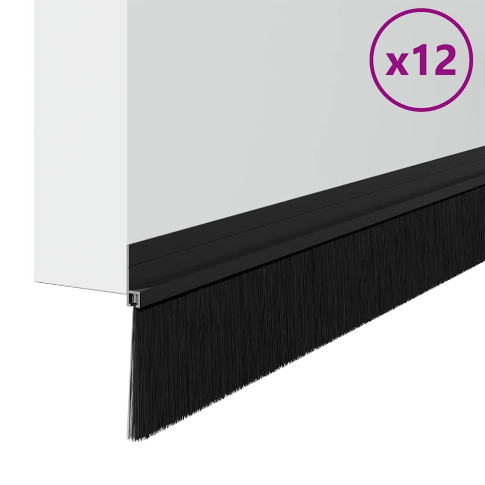 Produktbild för Självhäftande dörrborstlist 12 pcs Svart 100 cm