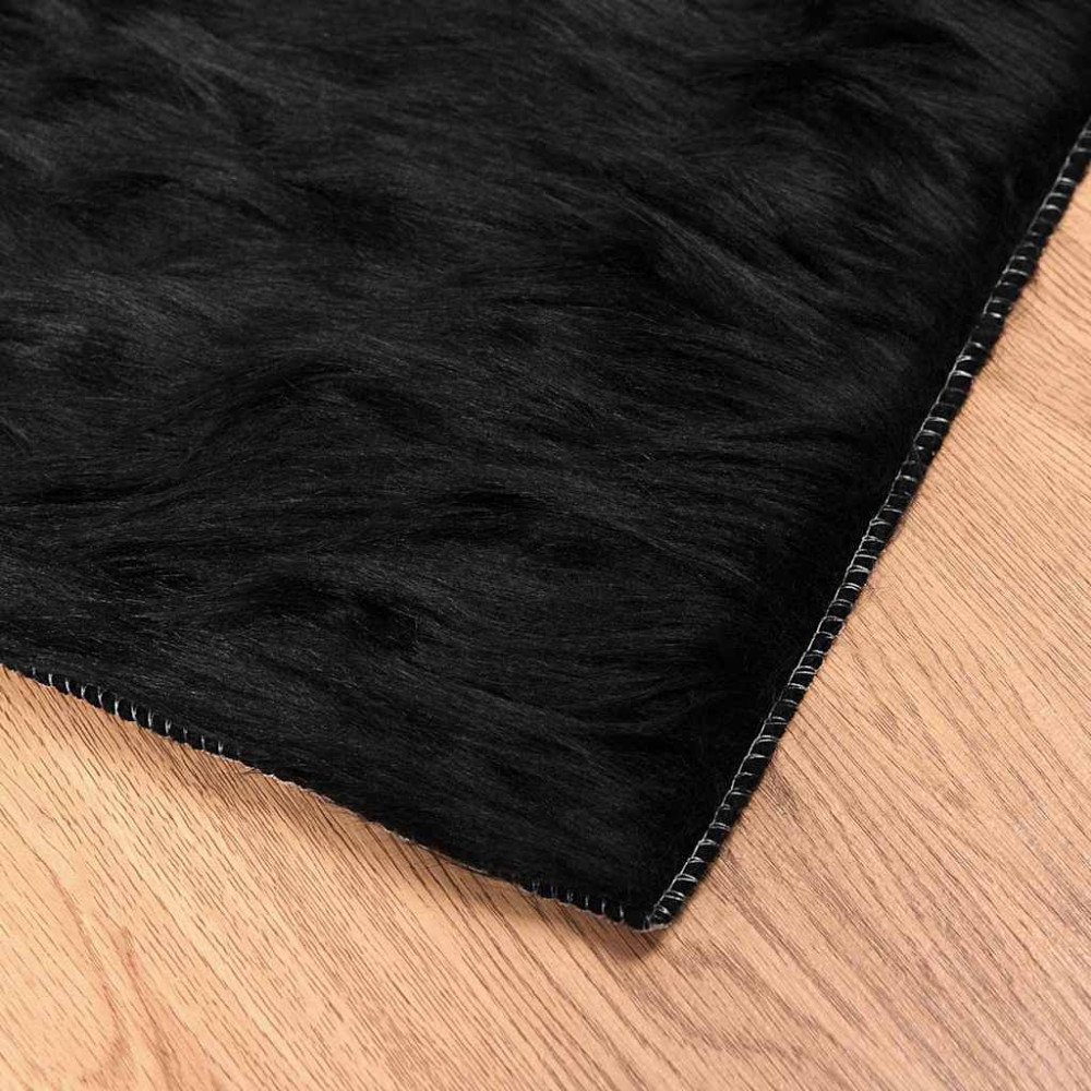 Produktbild för Fuskfäll matta TAFALLA Svart 80 x 250 cm Polyester