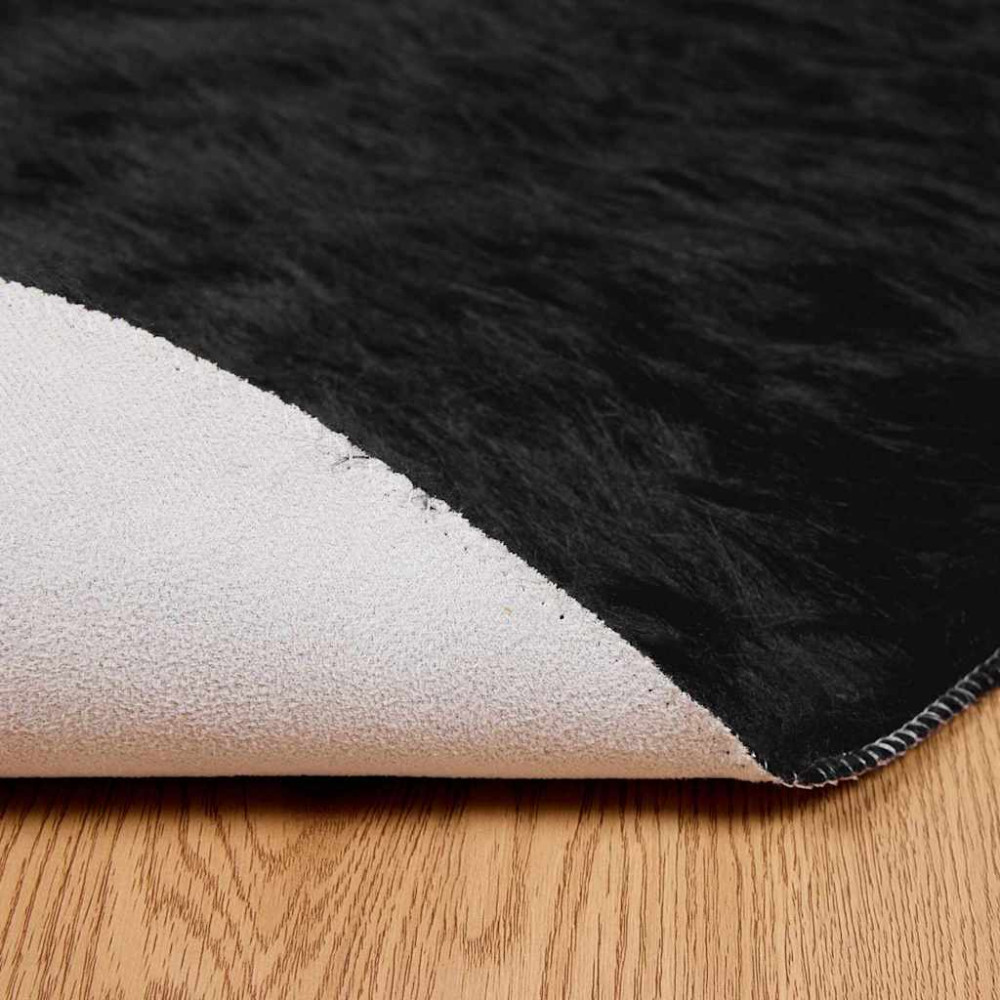 Produktbild för Fuskfäll matta TAFALLA Svart Ø 100 cm Polyester