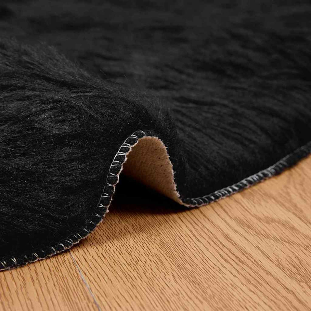 Produktbild för Fuskfäll matta TAFALLA Svart Ø 200 cm Polyester
