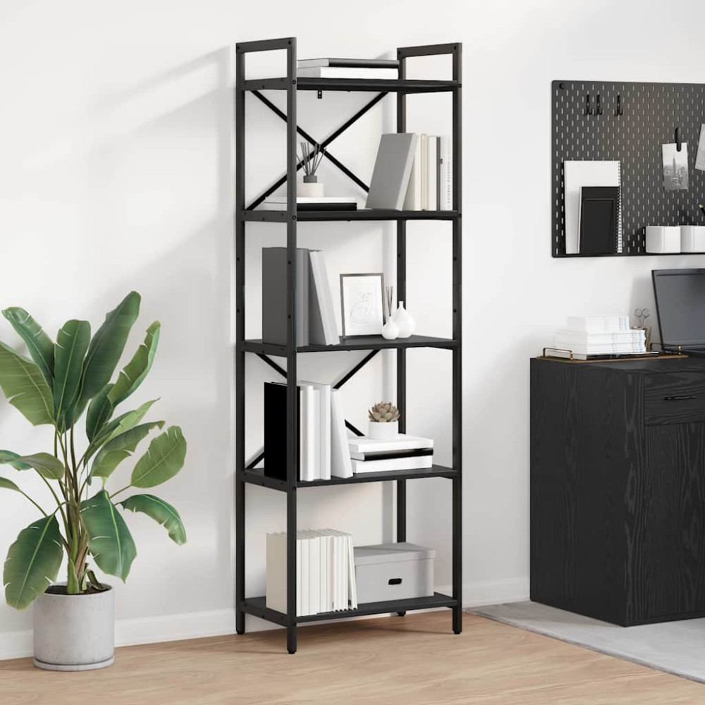 Produktbild för Hyllsystem Svart Ek 56 x 34 x 171 cm Konstruerat trä