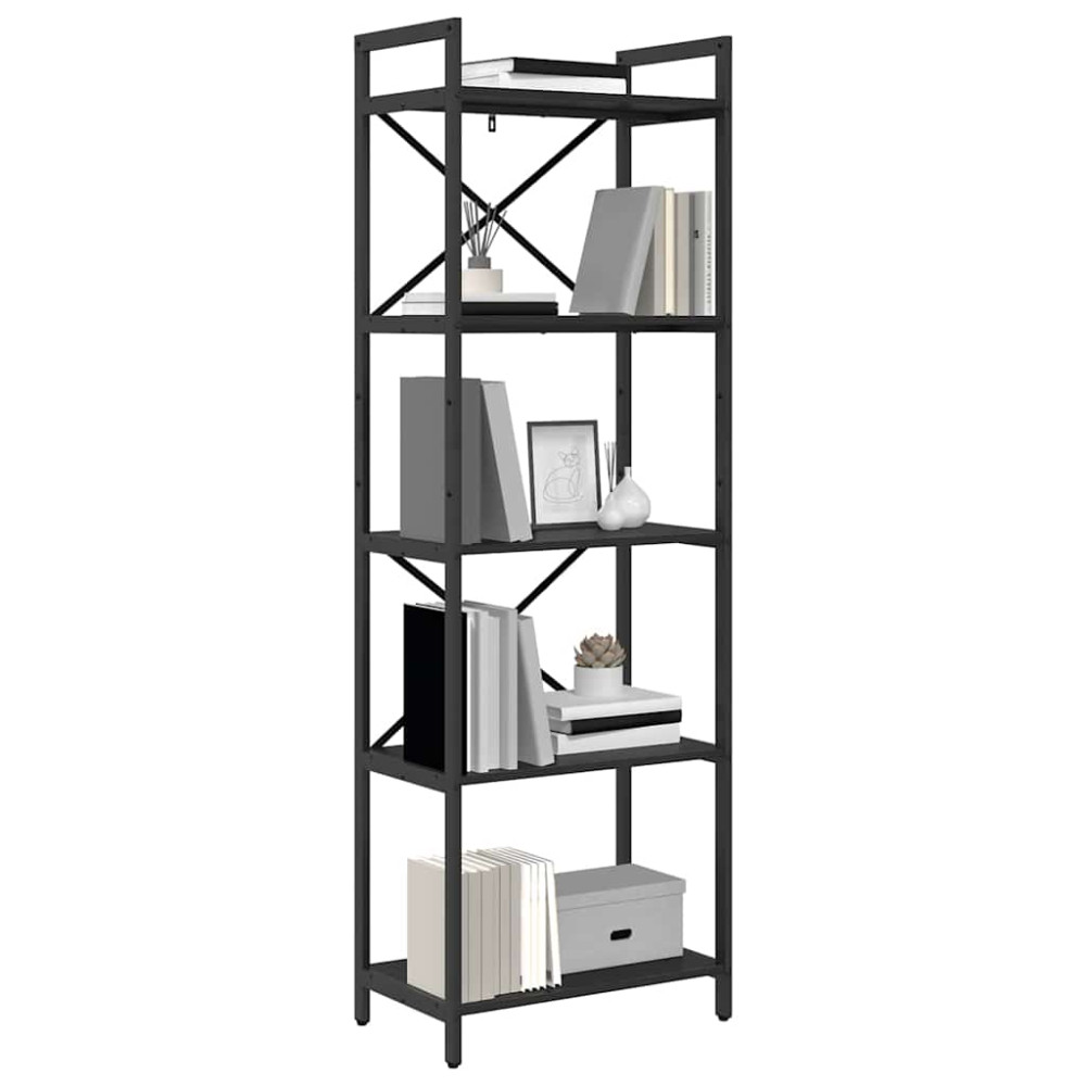 Produktbild för Hyllsystem Svart Ek 56 x 34 x 171 cm Konstruerat trä