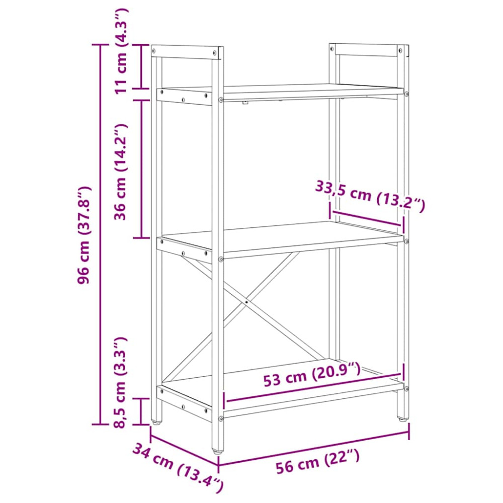 Produktbild för Hyllsystem Gammalt trä 56 x 34 x 96 cm Konstruerat trä
