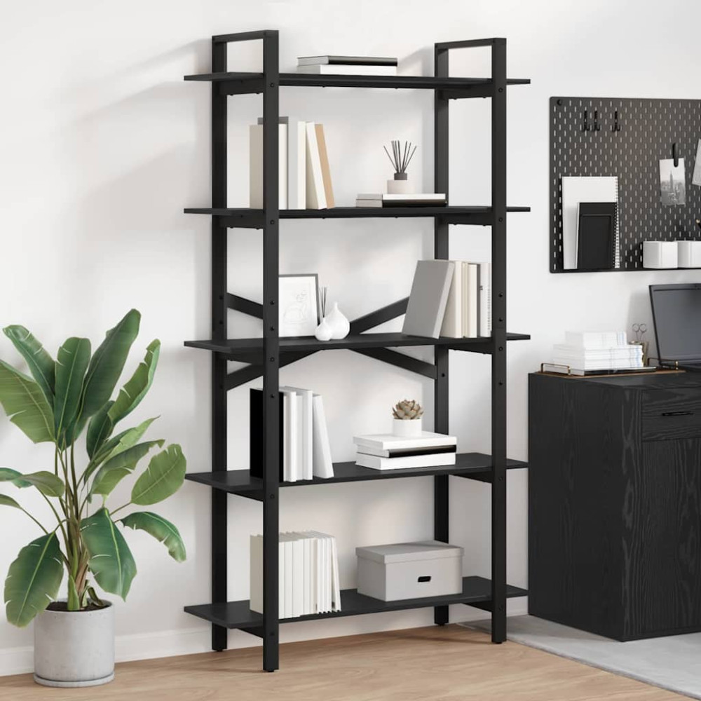 Produktbild för Hyllsystem Svart Ek 100 x 33,5 x 178 cm Konstruerat trä