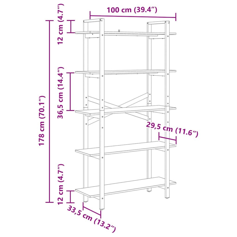 Produktbild för Hyllsystem Grå Sonoma 100 x 33,5 x 178 cm Konstruerat trä