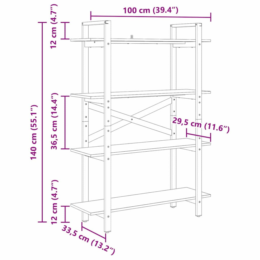 Produktbild för Hyllsystem Sonoma-ek 100 x 33,5 x 140 cm Konstruerat trä