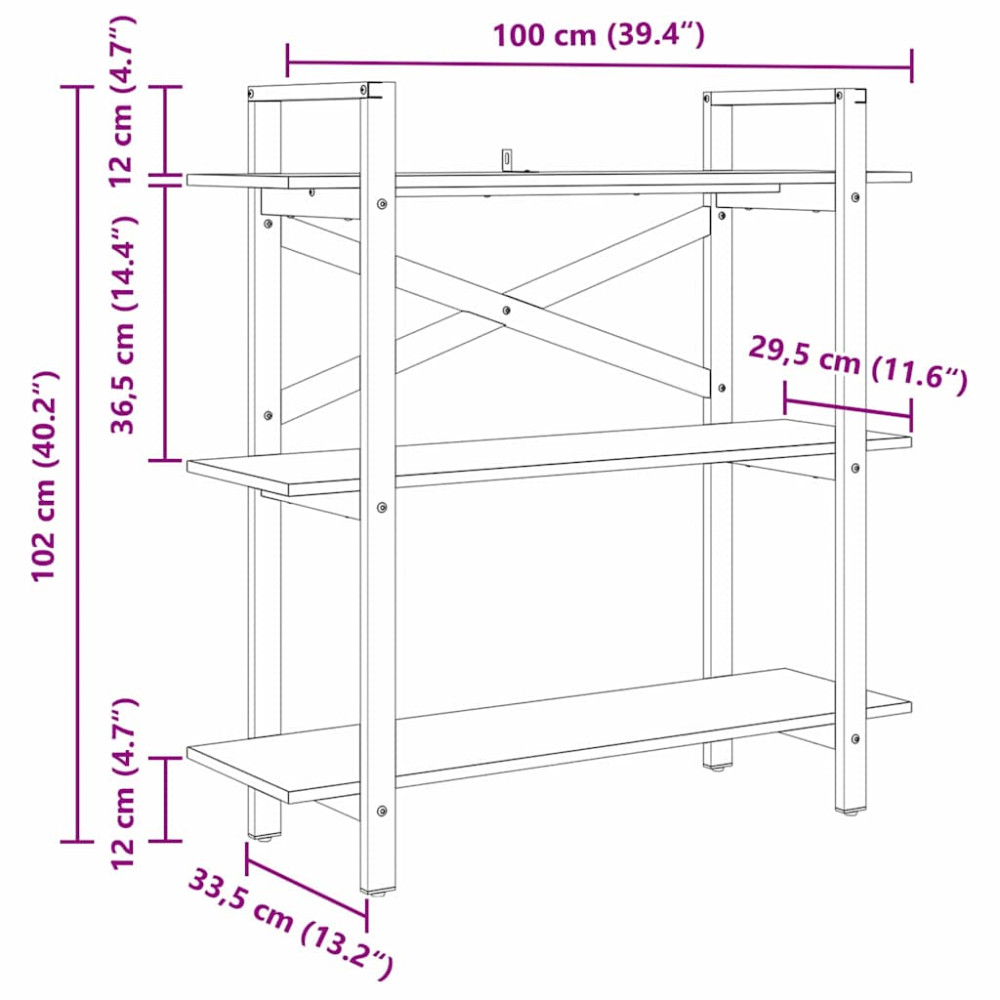 Produktbild för Hyllsystem Sonoma-ek 100 x 33,5 x 102 cm Konstruerat trä