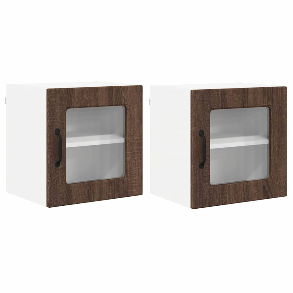 Produktbild för Väggglasförråd PORTO 2 pcs Brun Ek 40 x 31 x 40 cm