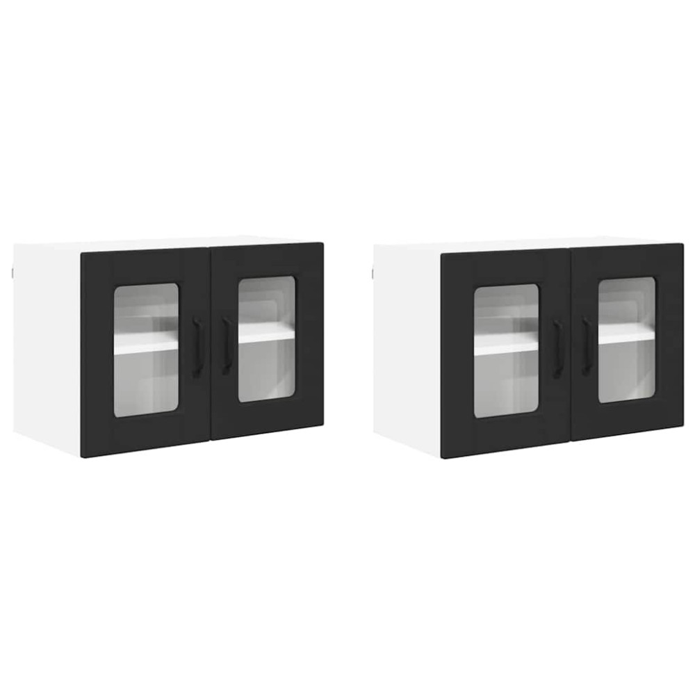 Produktbild för Väggglasförråd PORTO 2 pcs Svart 60 x 31 x 40 cm