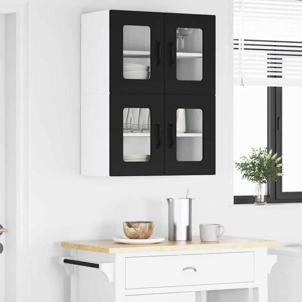 Produktbild för Väggglasförråd PORTO 2 pcs Svart 60 x 31 x 40 cm
