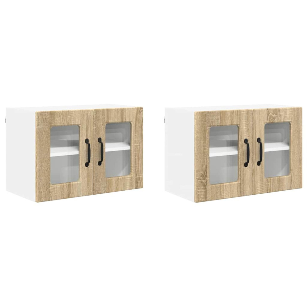 Produktbild för Väggglasförråd PORTO 2 pcs Sonoma-ek 60 x 31 x 40 cm