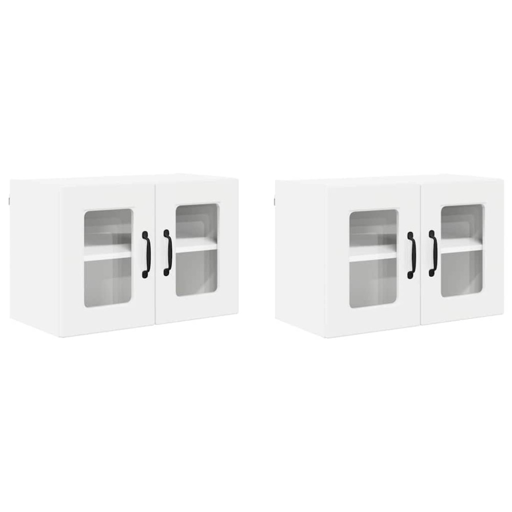 Produktbild för Väggglasförråd PORTO 2 pcs Högblanka vita 60 x 31 x 40 cm