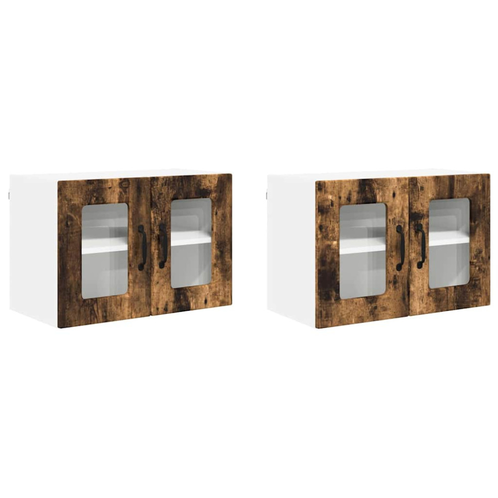 Produktbild för Väggglasförråd PORTO 2 pcs Rökt ek 60 x 31 x 40 cm