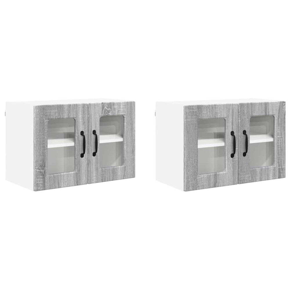 Produktbild för Väggglasförråd PORTO 2 pcs Grå Sonoma 60 x 31 x 40 cm