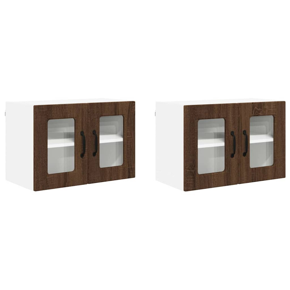 Produktbild för Väggglasförråd PORTO 2 pcs Brun Ek 60 x 31 x 40 cm