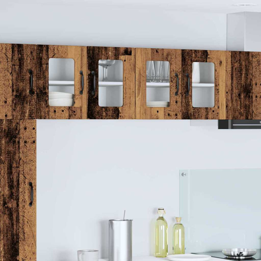 Produktbild för Väggglasförråd PORTO 2 pcs Gammalt trä 60 x 31 x 40 cm