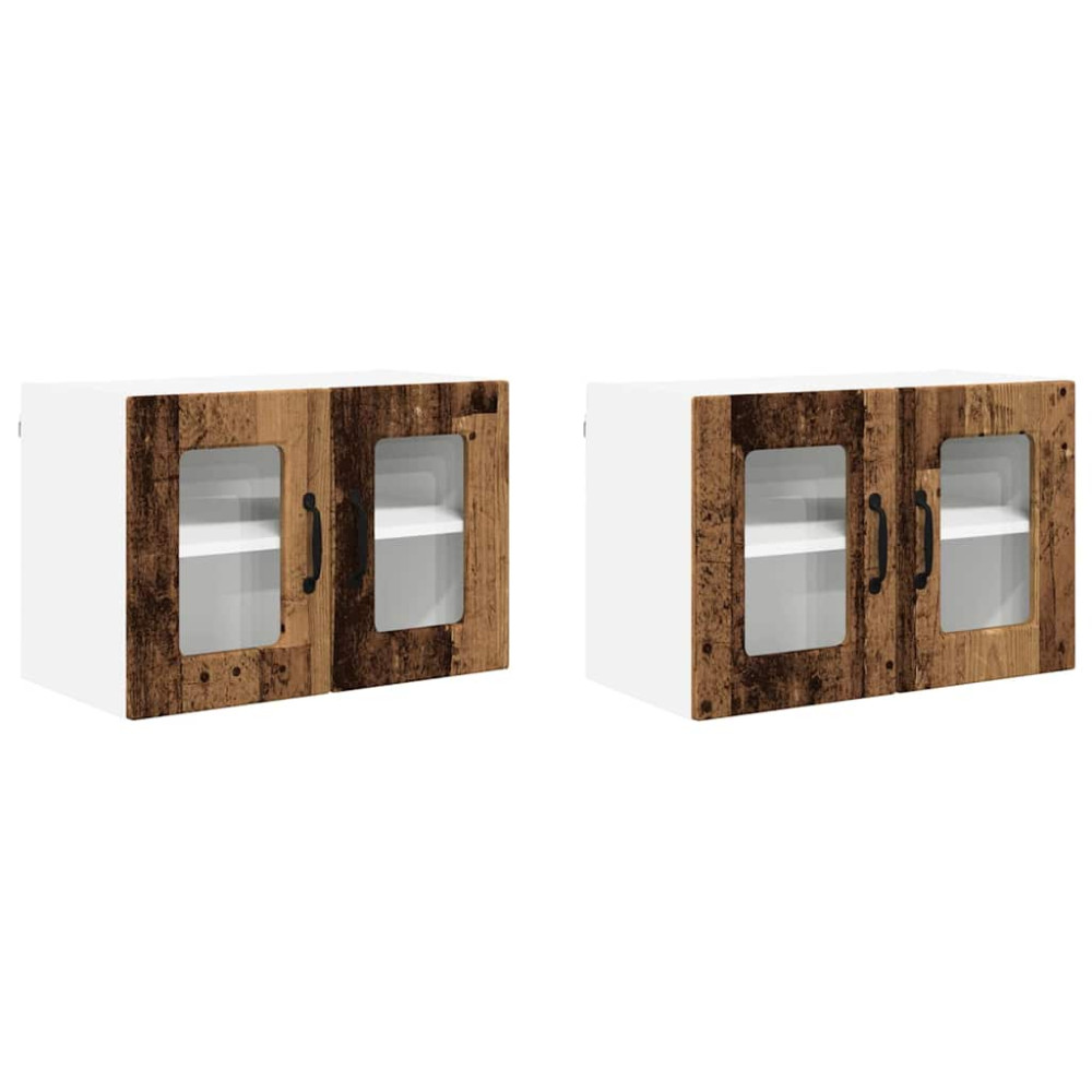 Produktbild för Väggglasförråd PORTO 2 pcs Gammalt trä 60 x 31 x 40 cm