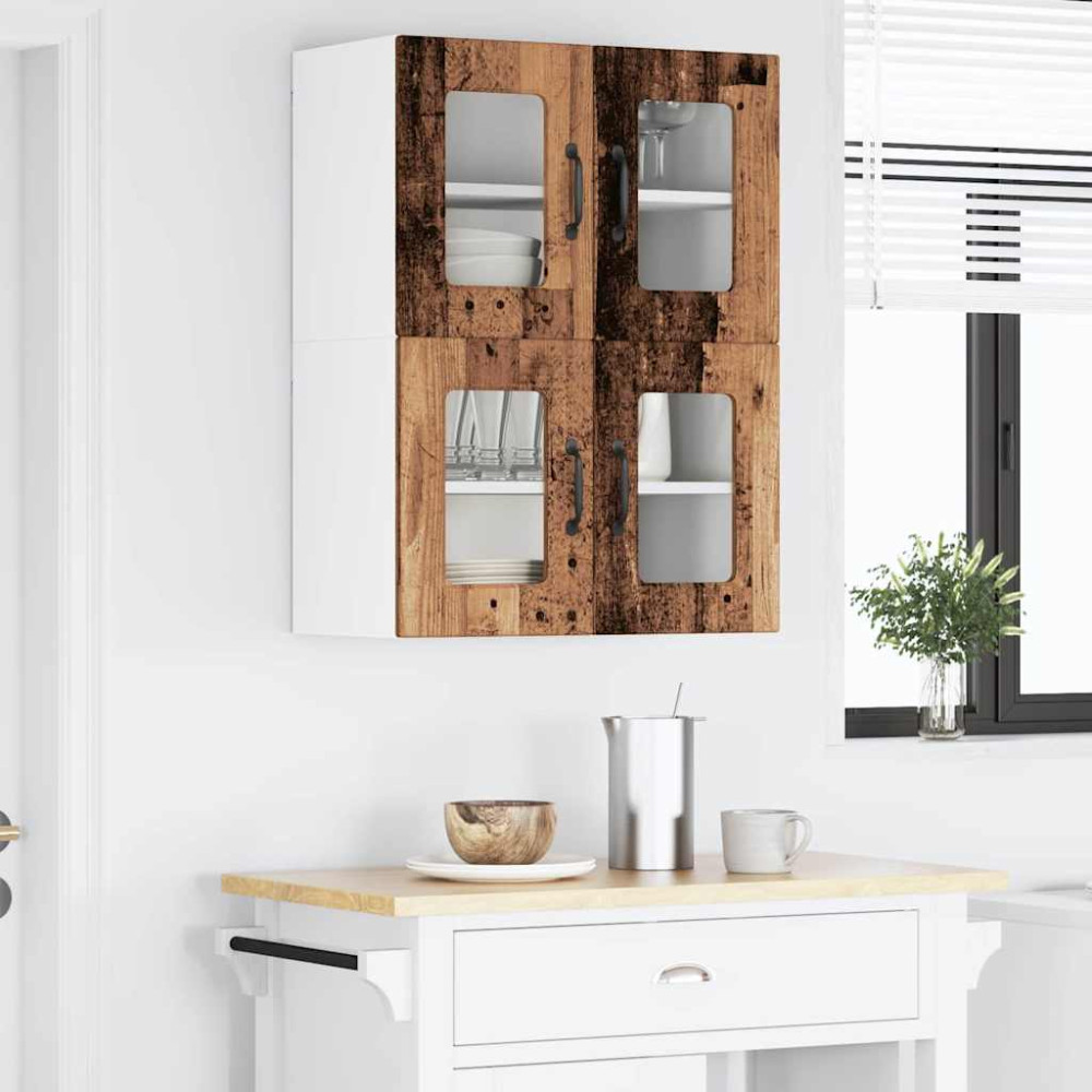 Produktbild för Väggglasförråd PORTO 2 pcs Gammalt trä 60 x 31 x 40 cm