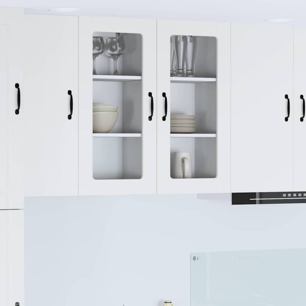 Produktbild för Väggglasförråd PORTO 2 pcs Vit 40 x 31 x 80 cm Konstruerat trä