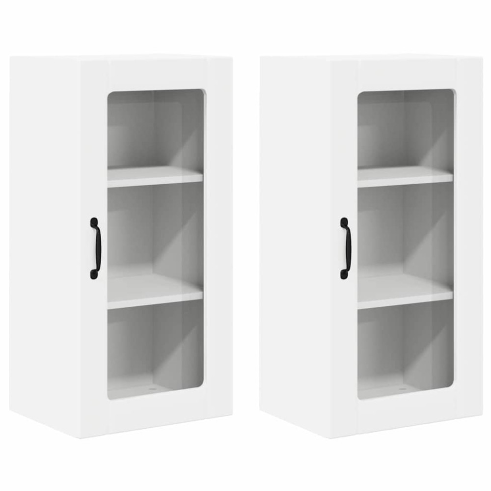 Produktbild för Väggglasförråd PORTO 2 pcs Vit 40 x 31 x 80 cm Konstruerat trä