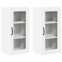 Produktbild för Väggglasförråd PORTO 2 pcs Vit 40 x 31 x 80 cm Konstruerat trä