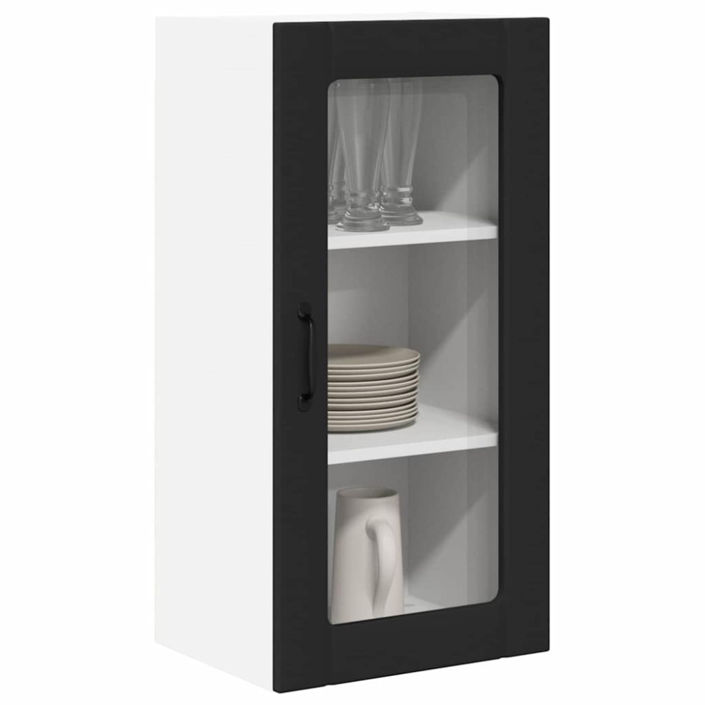 Produktbild för Väggglasförråd PORTO Svart 40 x 31 x 80 cm Konstruerat trä