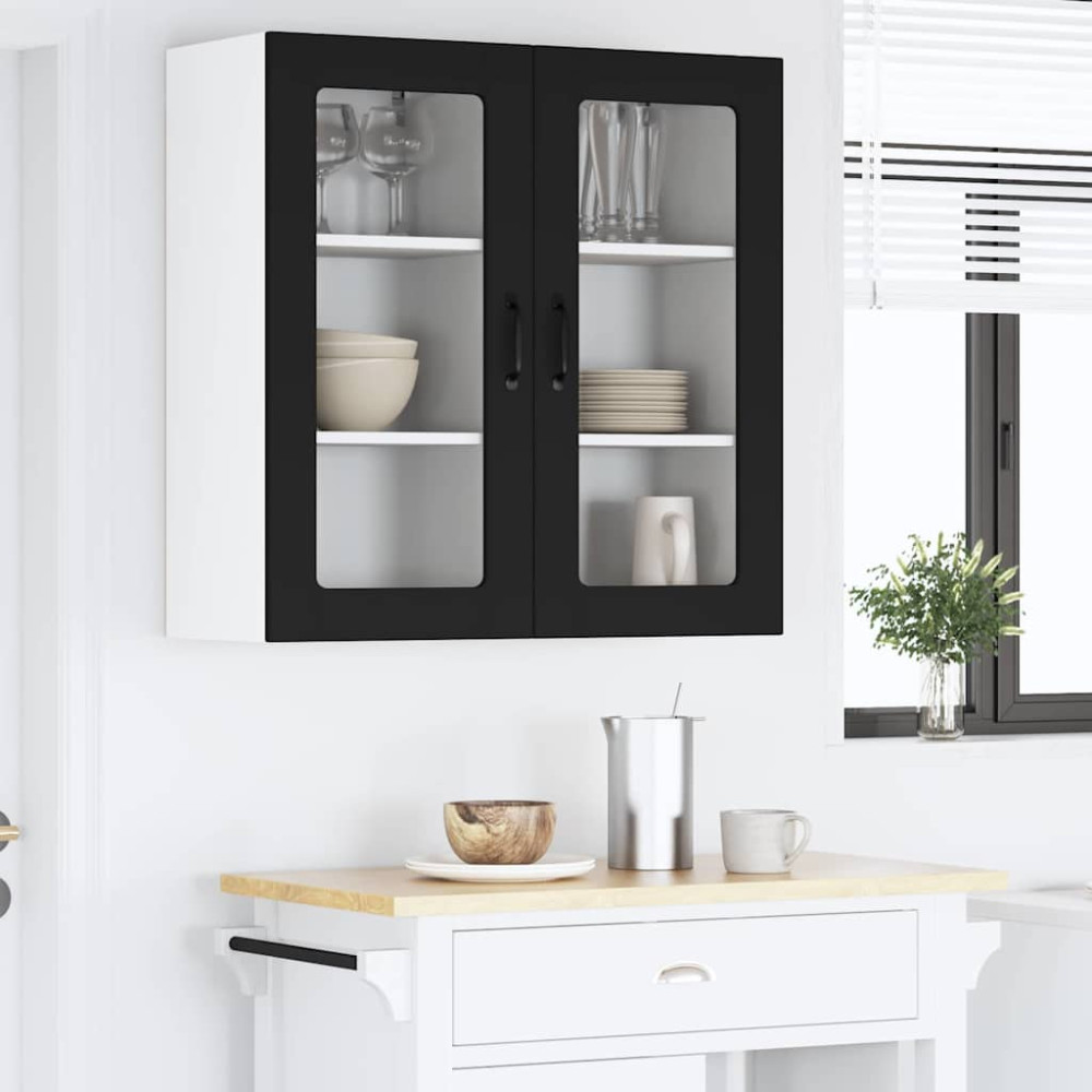 Produktbild för Väggglasförråd PORTO Svart 40 x 31 x 80 cm Konstruerat trä