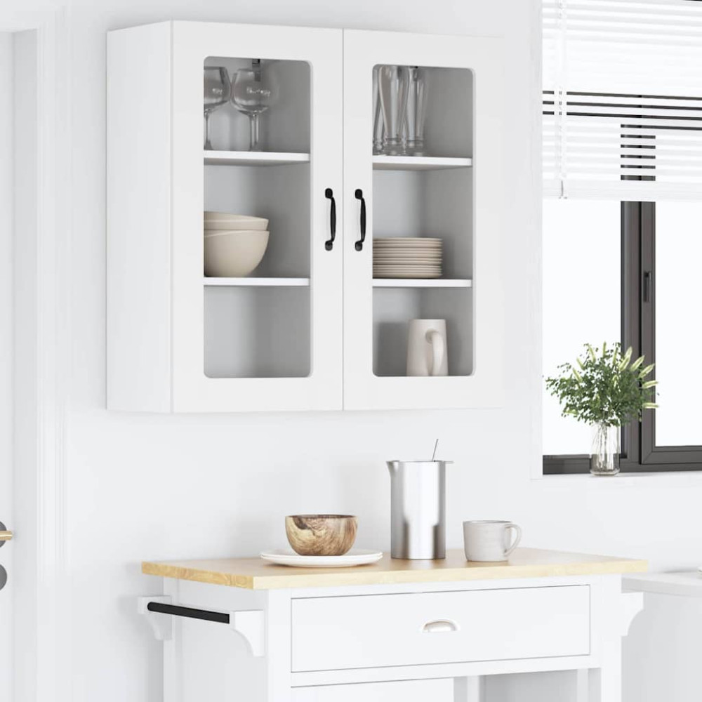 Produktbild för Väggglasförråd PORTO 2 pcs Högblanka vita 40 x 31 x 80 cm