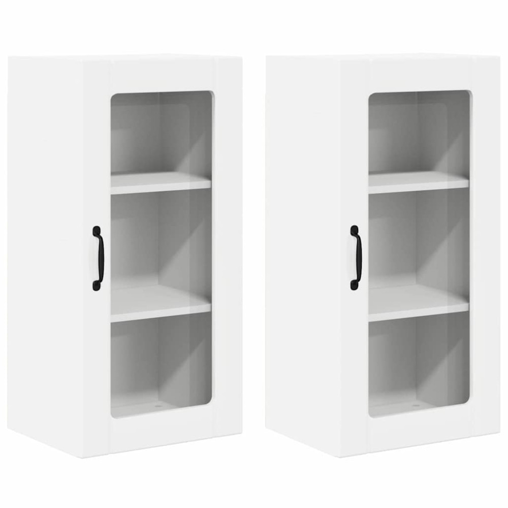 Produktbild för Väggglasförråd PORTO 2 pcs Högblanka vita 40 x 31 x 80 cm