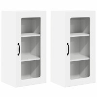Produktbild för Väggglasförråd PORTO 2 pcs Högblanka vita 40 x 31 x 80 cm