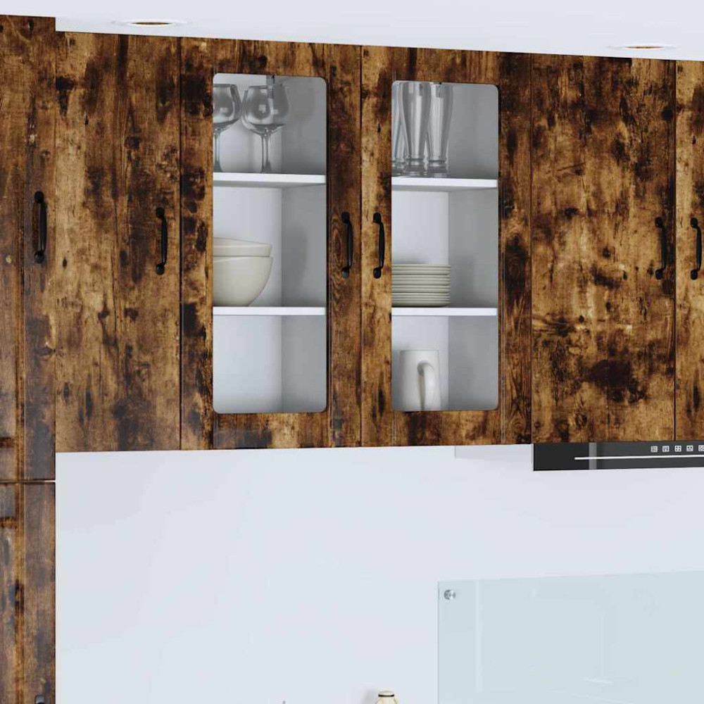 Produktbild för Väggglasförråd PORTO Rökt ek 40 x 31 x 80 cm Konstruerat trä