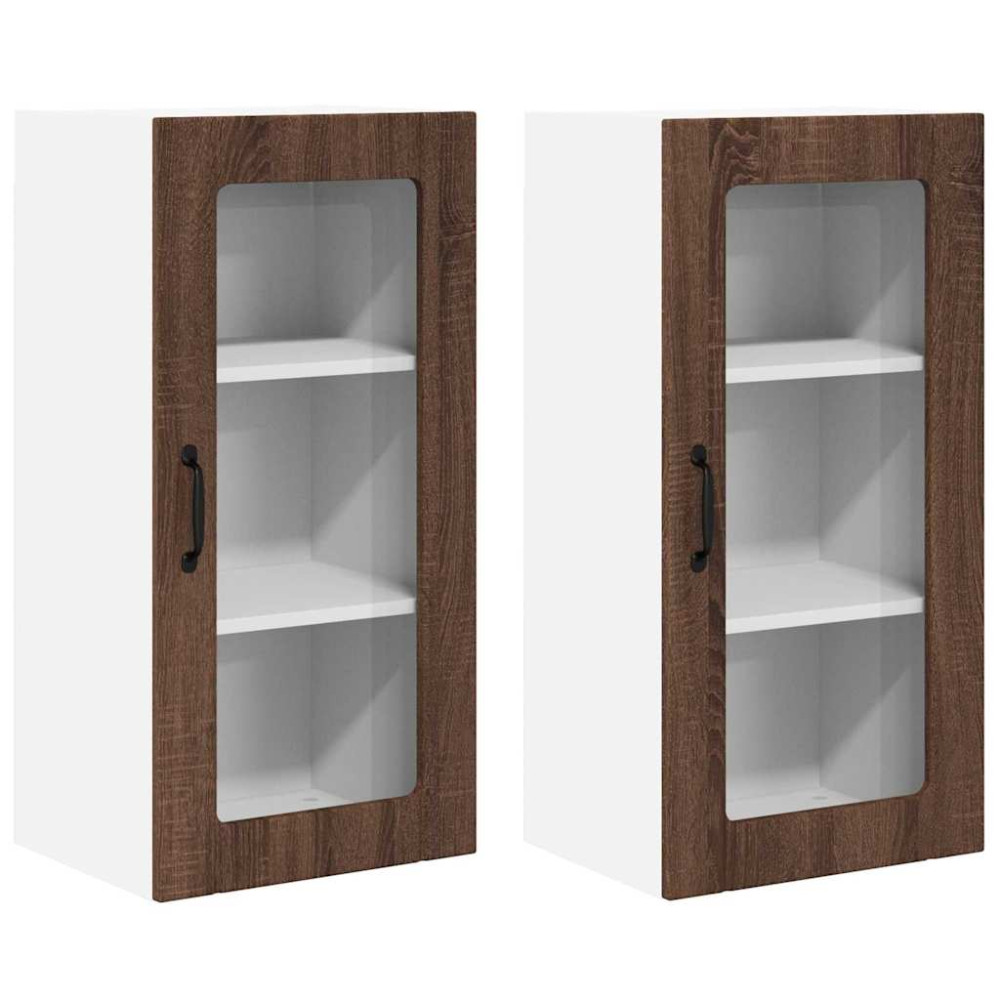 Produktbild för Väggglasförråd PORTO 2 pcs Brun Ek 40 x 31 x 80 cm