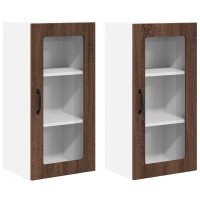 Produktbild för Väggglasförråd PORTO 2 pcs Brun Ek 40 x 31 x 80 cm