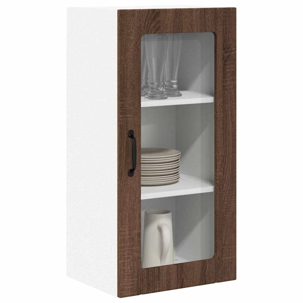 Produktbild för Väggglasförråd PORTO 2 pcs Brun Ek 40 x 31 x 80 cm