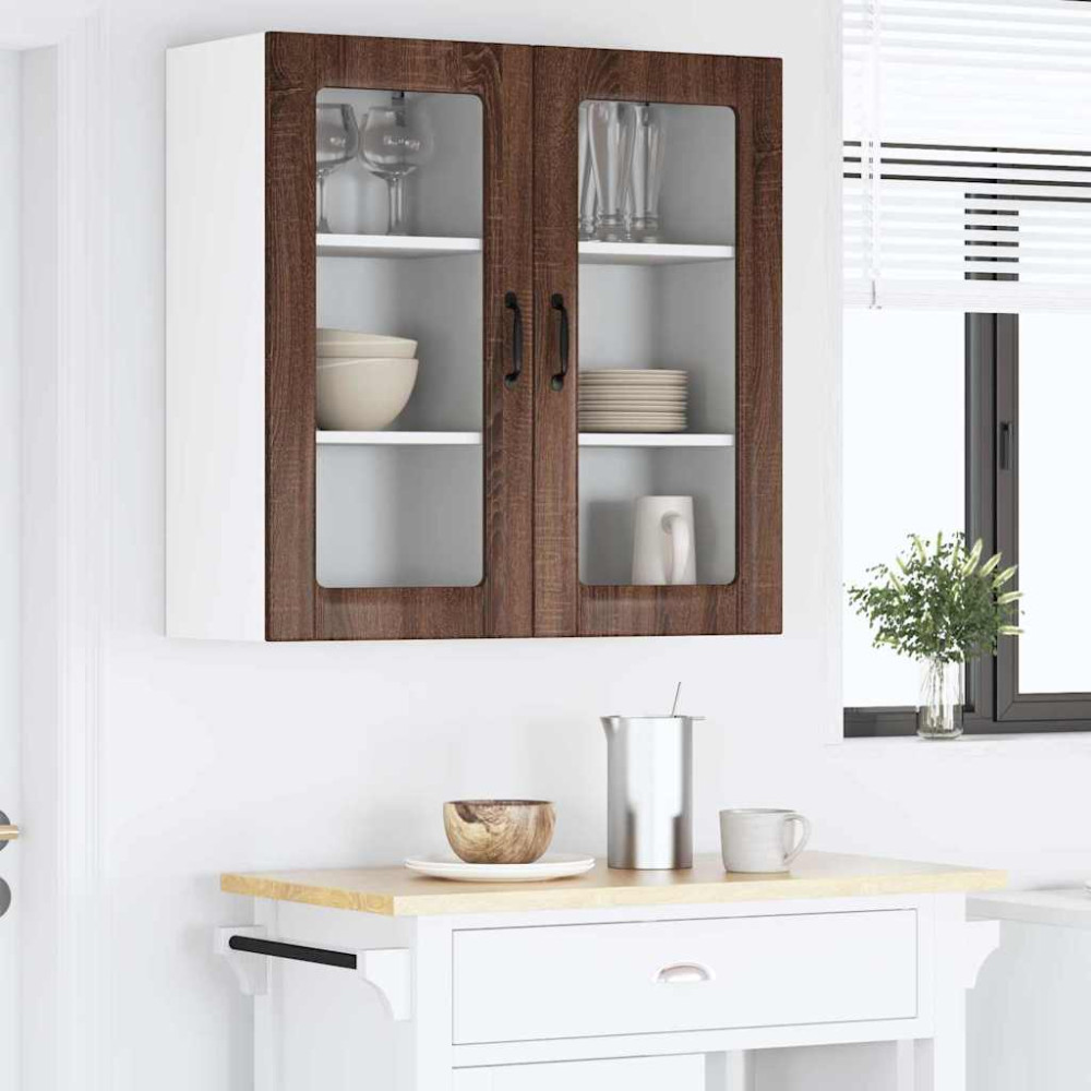 Produktbild för Väggglasförråd PORTO 2 pcs Brun Ek 40 x 31 x 80 cm