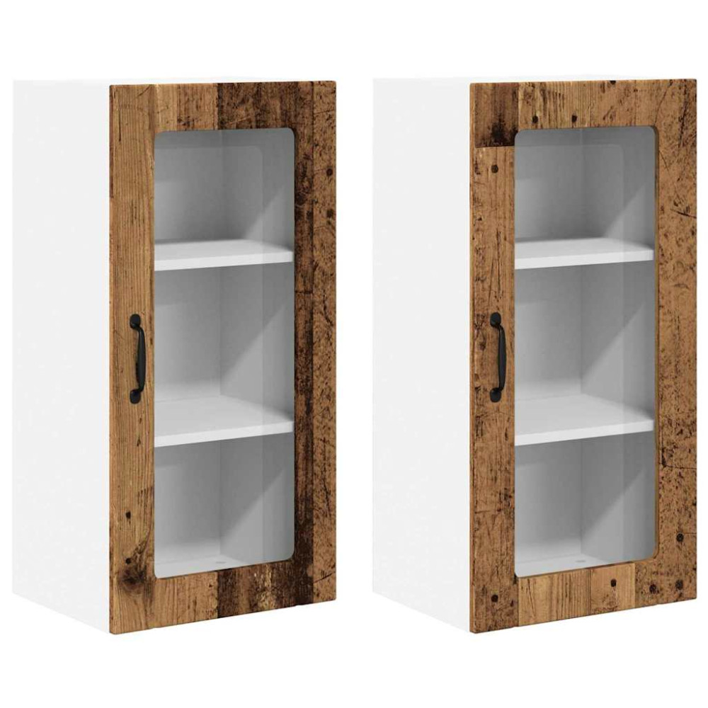Produktbild för Väggglasförråd PORTO 2 pcs Gammalt trä 40 x 31 x 80 cm