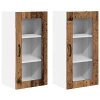 Produktbild för Väggglasförråd PORTO 2 pcs Gammalt trä 40 x 31 x 80 cm