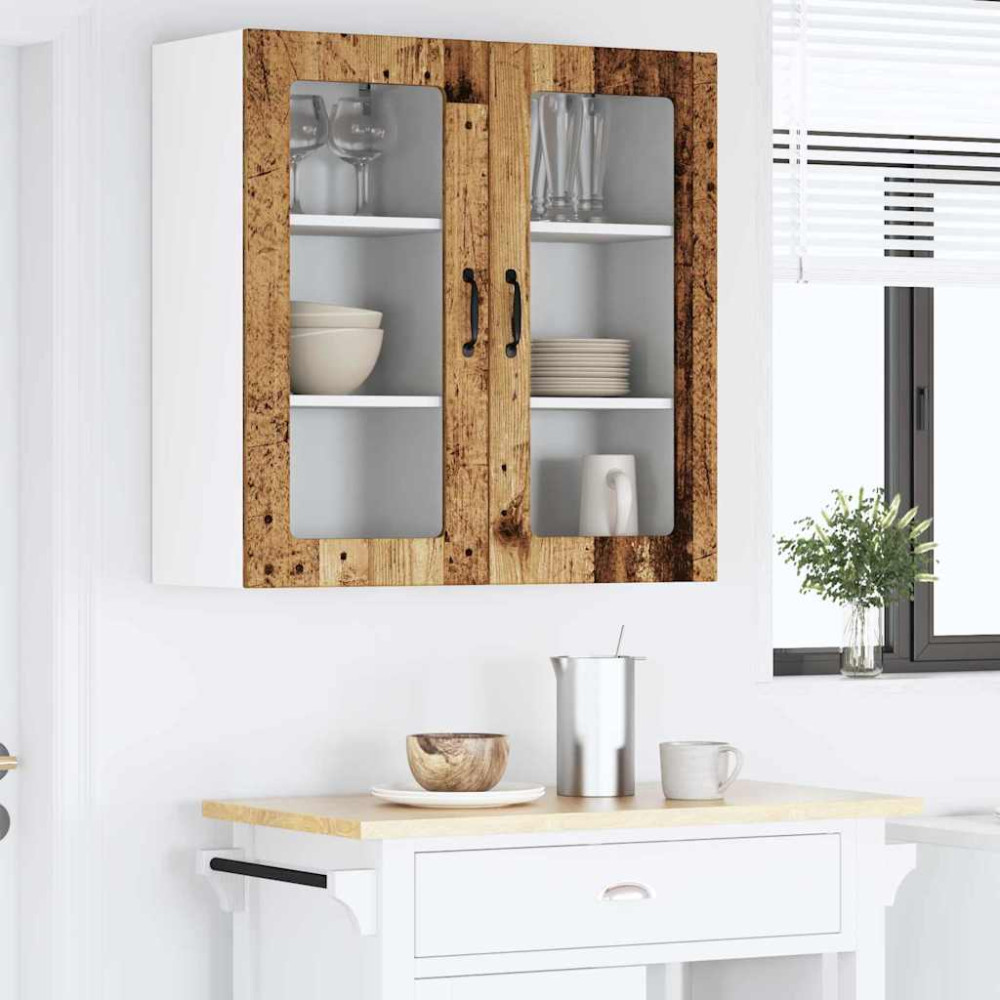 Produktbild för Väggglasförråd PORTO 2 pcs Gammalt trä 40 x 31 x 80 cm