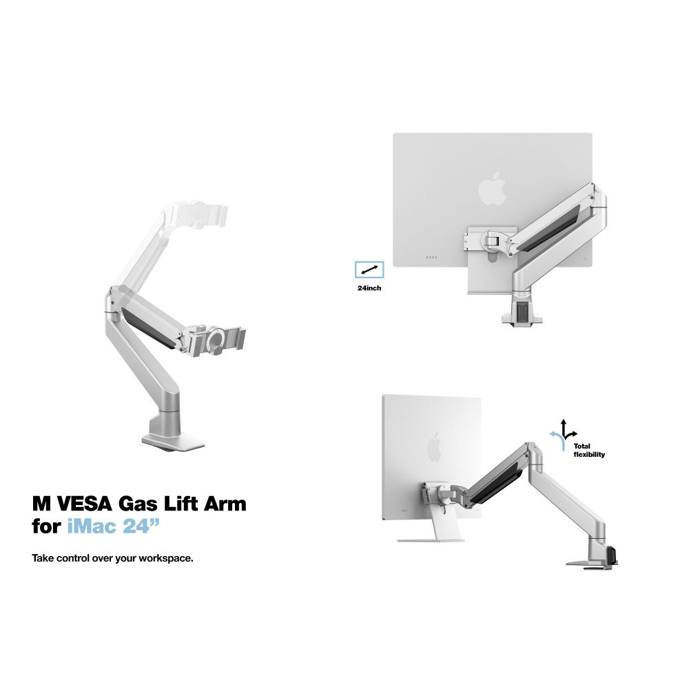 Produktbild för Multibrackets M Gas Lift Arm iMac® 24” Silver – Monitorarm för iMac® 24", Gasfjädrad höj, sänk och vridbar, Silver