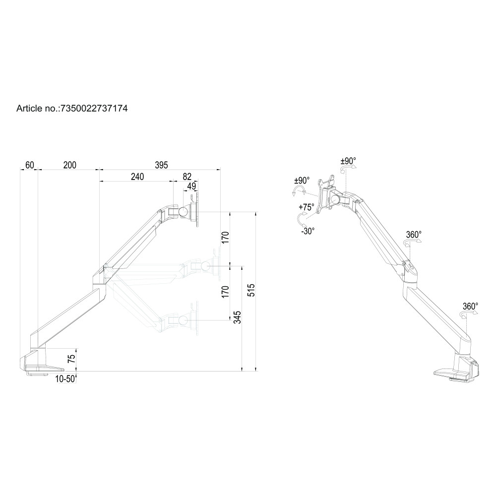 Produktbild för Multibrackets VESA Gas Lift Arm Single Black