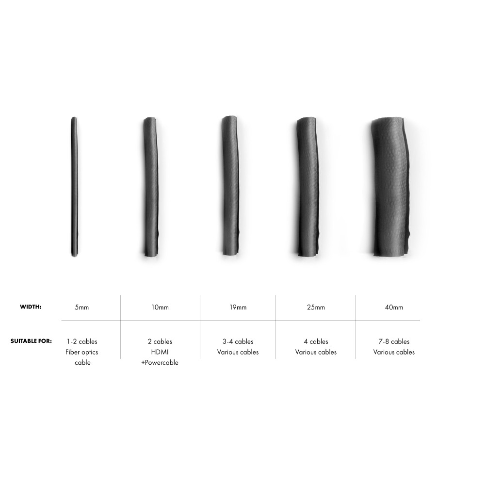 Produktbild för Multibrackets Universell Kabelstrumpa Självomslutande - Kabelorganisator – 10 mm, Svart -25m Kabel