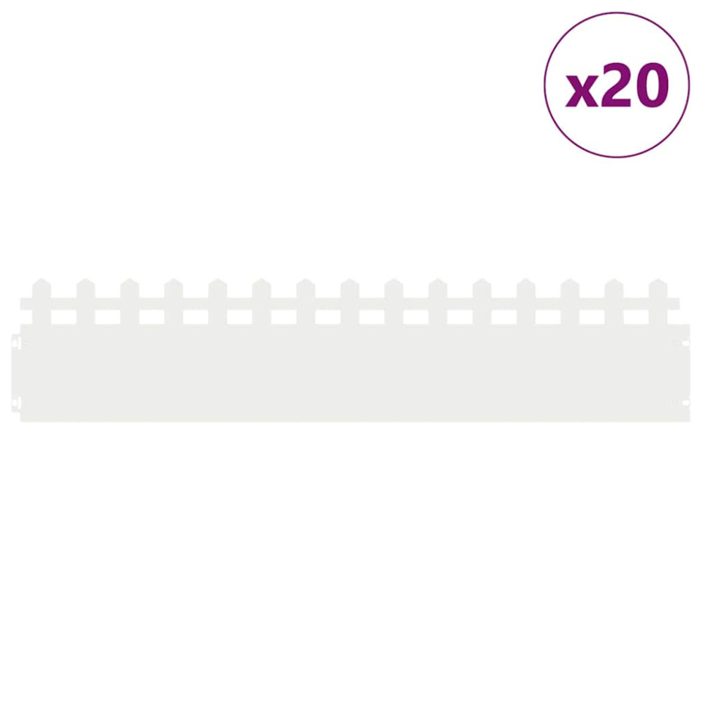 Produktbild för Gräskanter 20 pcs Vit 103 x 0,05 x 22 cm Stål