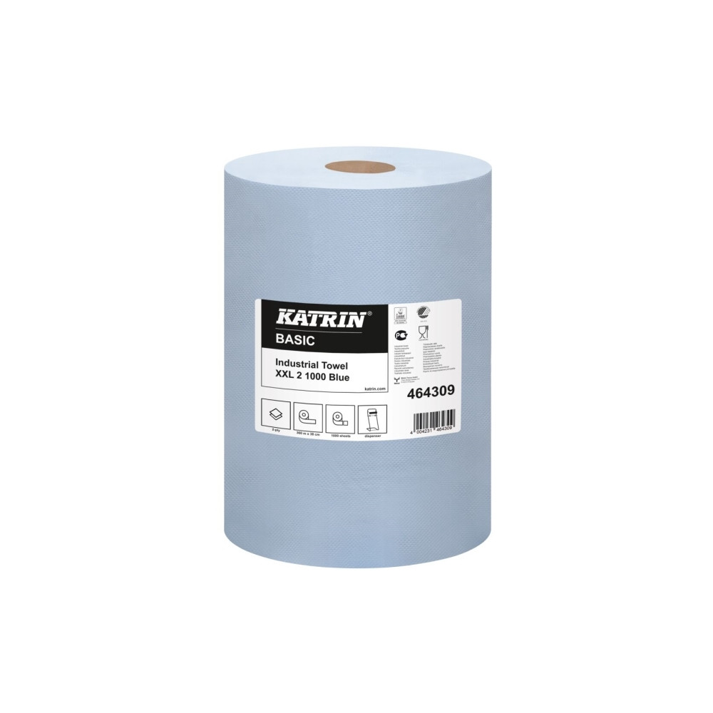 Produktbild för Katrin Basic XXL 2 - pappershandduk - 1000 ark - rulle - 360 m - blå