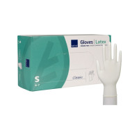 Produktbild för Undersökningshandske, ABENA Classic, S, natur, latex, puderf...