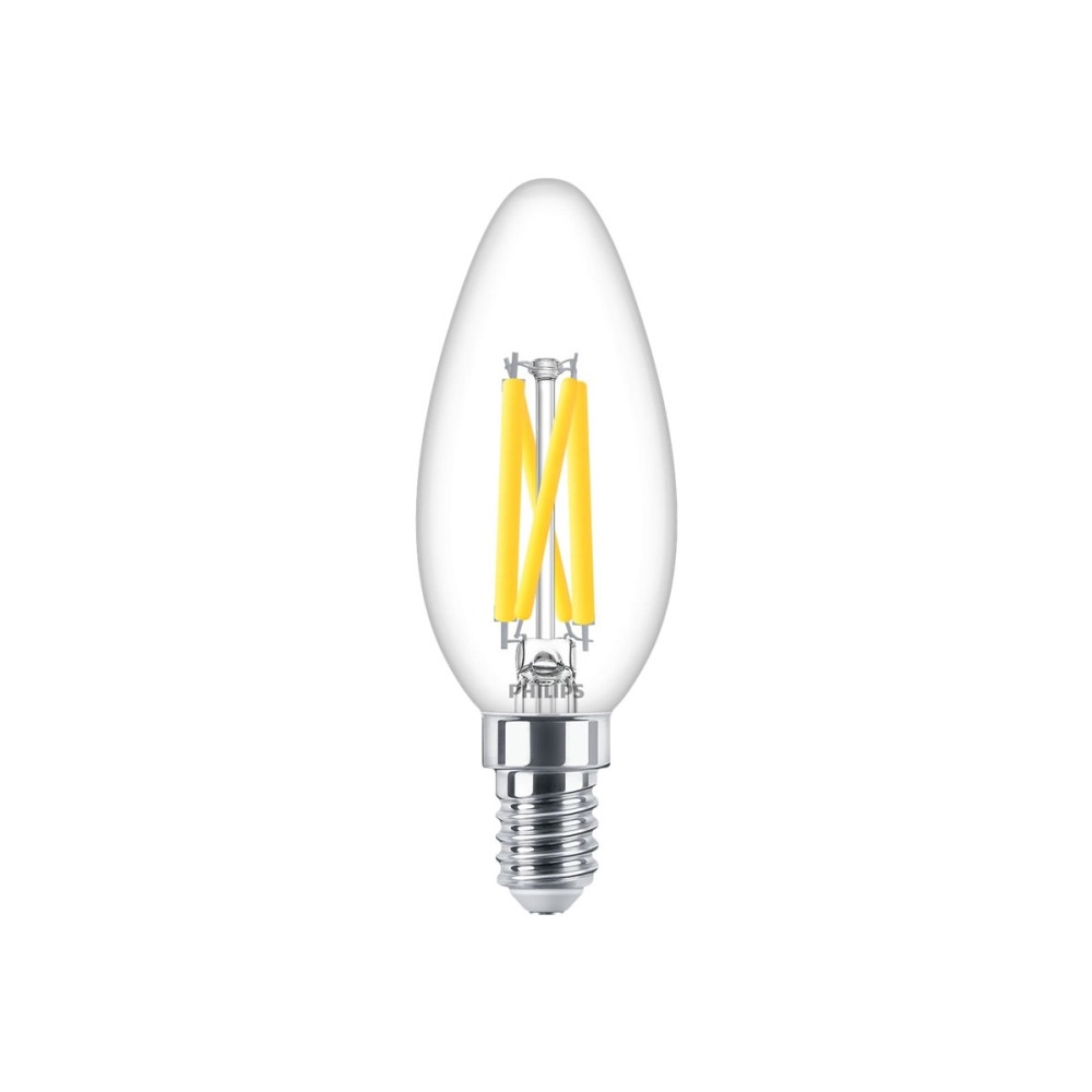 Produktbild för Philips - LED-glödlampa med filament - form: B35 - klar finish - E14 - 3.4 W - varmt vitt ljus - 2200-2700 K