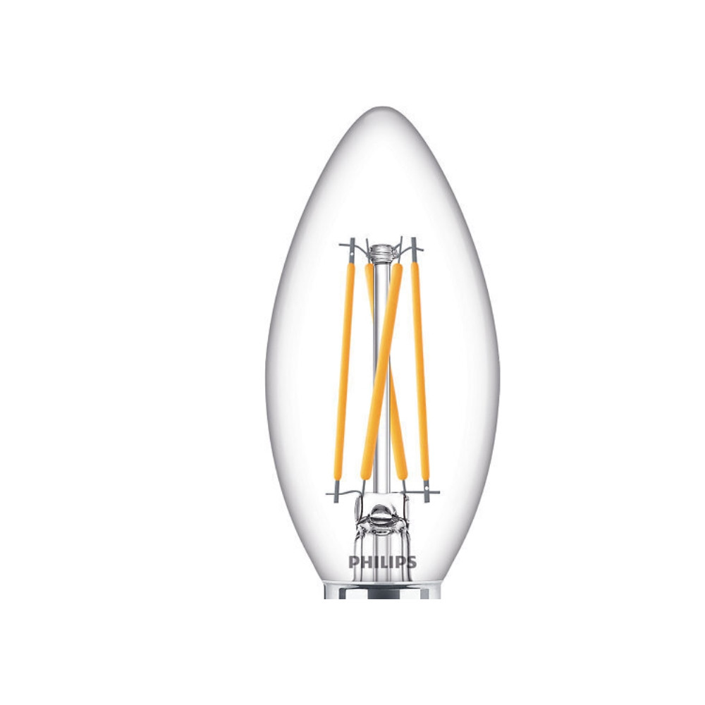 Produktbild för Philips - LED-glödlampa med filament - form: B35 - klar finish - E14 - 3.4 W - varmt vitt ljus - 2200-2700 K