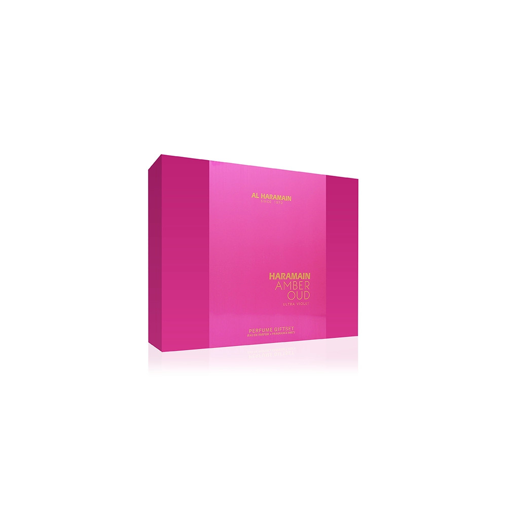 Produktbild för Al Haramain Amber Oud Ultra Violet gift set for women eau de parfum 75 ml + eau de parfum 30 ml + body mist 200 ml