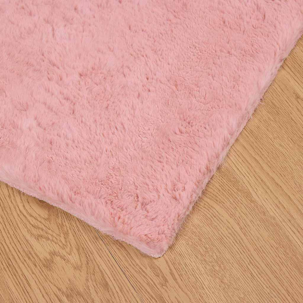 Produktbild för Halkfri matta i konstgjord kaninfäll OLITE Rosa 140 x 200 cm
