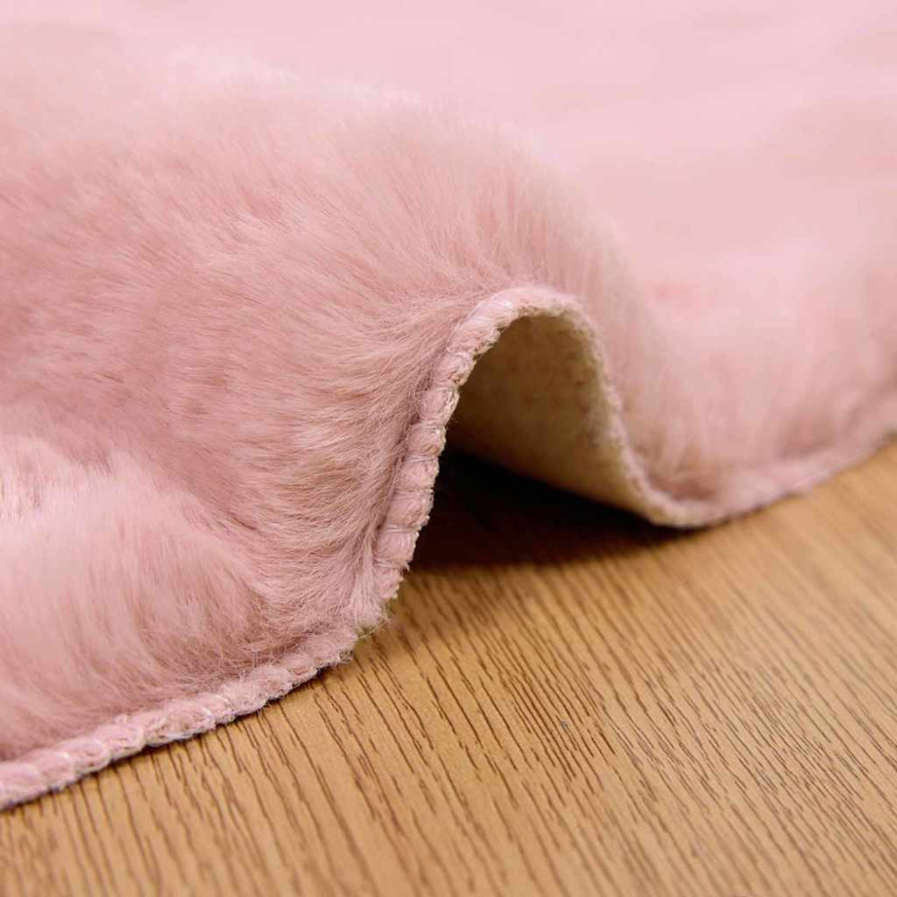 Produktbild för Halkfri matta i konstgjord kaninfäll OLITE Rosa Ø 200 cm